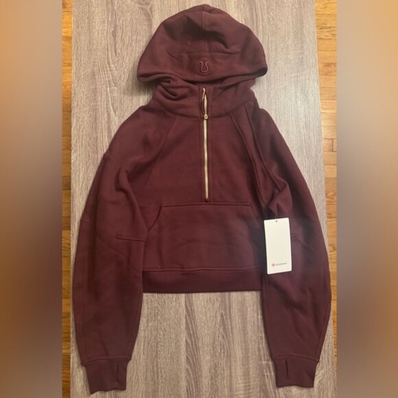 Lululemon Scuba oversized half gold zip hoodie sweater. Garnet.Burgundy. XS/S - Picture 1 of 13